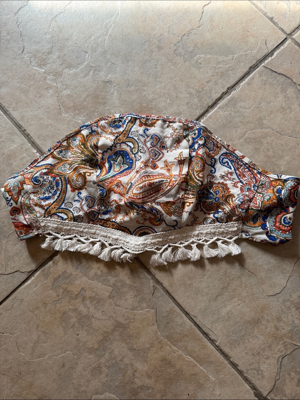 Paisley Tassel Trim Bandeau Top - size XS